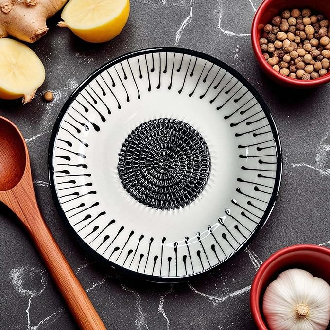 Ceramic Grater Bowl, Garlice Grater Plate, Handmade Ginger Grater, Mincer Bowl for Cheese &Vegetables, Ceramic Decorative Mincer, Hand Dish for Garlic (Black Drops)