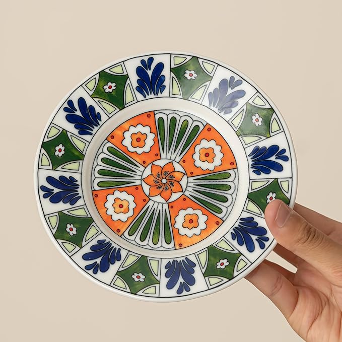 Ceramic Coffee Mug with Saucer 10 OZ Turkish Iznik Green Red Blue Flower Porcelain Coffee Cup Set for Home Office Women Men Gifts CM06