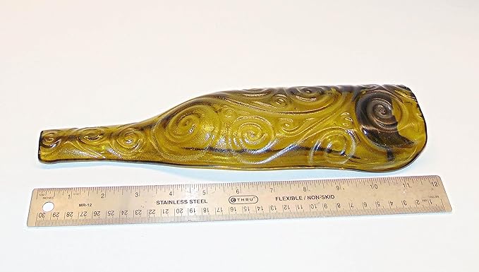 UpCycled Yellow Swirl Design Wine Bottle Recycled Serving Dish Large Spoon Rest