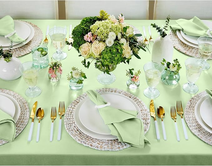 Solino Home Linen Tablecloth for Rectangle Tables 60 x 90 Inch - 100% Pure Linen Pastel Green Table Cloth - Fete, Machine Washable Cloth Tablecloth for Spring, Easter, St Patricks Day