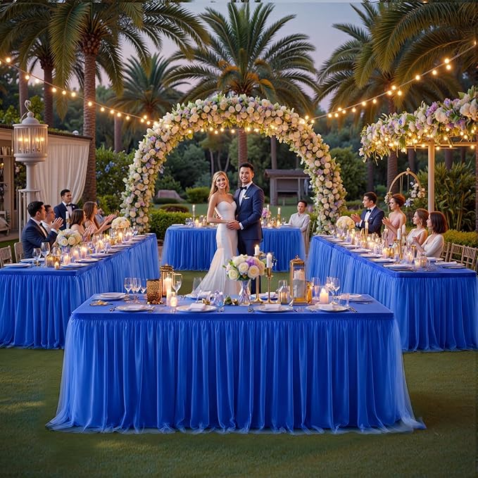 Royal Blue Tulle Tablecloth for 8 Foot Rectangular Tables 8ft Royal Blue Table Cloths Rectangle Wrinkle Free Table Cover with Skirt for Wedding Birthday Party Baby Shower Banquet Buffet Cake Cocktail