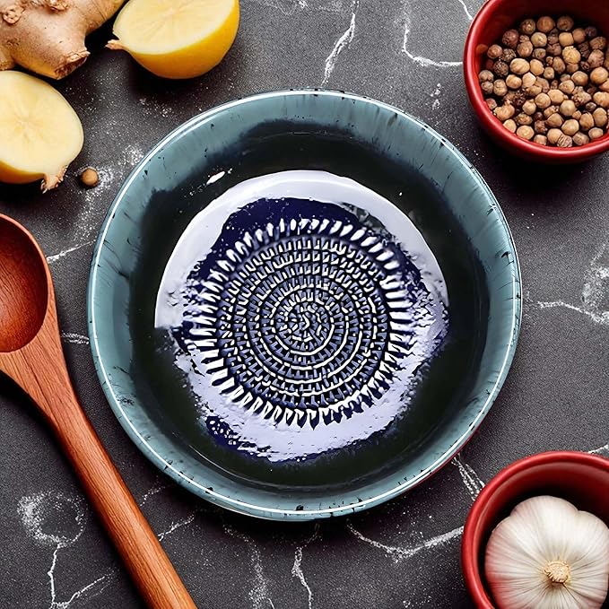 Ceramic Grater Bowl, Garlice Grater Plate, Handmade Ginger Grater, Mincer Bowl for Cheese &Vegetables, Ceramic Decorative Mincer, Hand Dish for Garlic (Cosmos Blue)