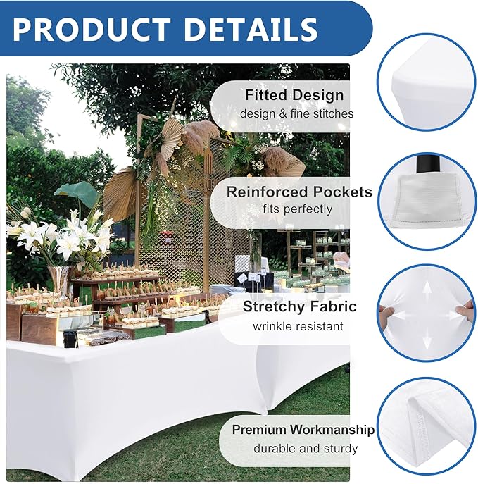 Stretch Spandex Table Covers for 4 Foot Tables-6 Pack White Fitted Table Cloth for Rectangle Folding Table Protector for Party, Vendor Booth Display, Banquet Buffet Event, Craft Trade Show