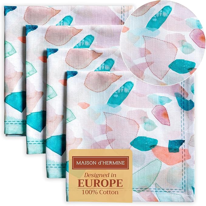 Maison d' Hermine Cloth Napkins Set of 4 100% Cotton Everyday Reusable Square Napkins Cloth Washable Dinner Party Wedding Restaurant Valentines Day Decorations Spring/Summer (Summer Picnic, 20" x 20")
