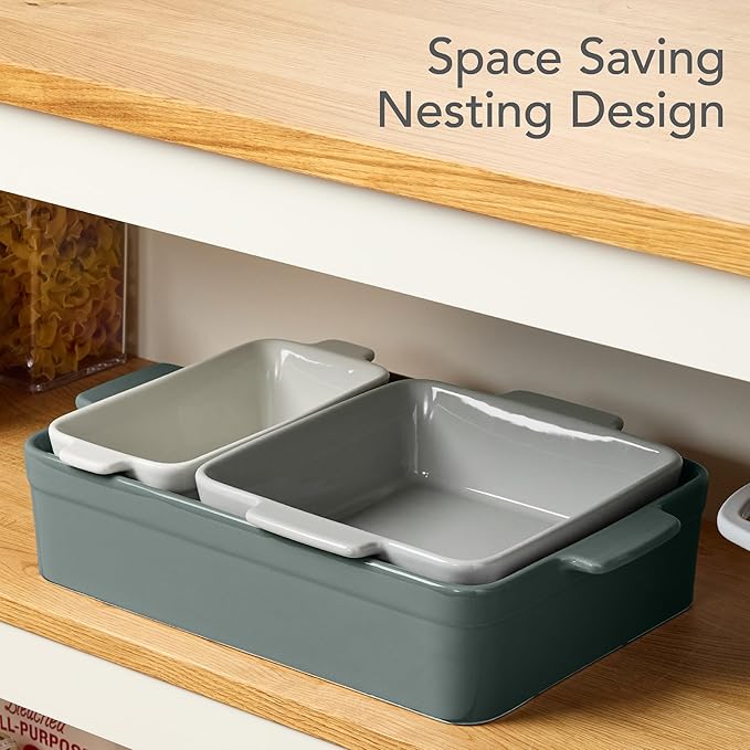 Best Choice Products 3-Piece Ceramic Bakeware Set, Stoneware Baking Dishes, Porcelain Casserole Bakeware Dishes, Serving Dishes - 9x12 Casserole, Loaf Pan, 8x8 Baking Dish - French Gray