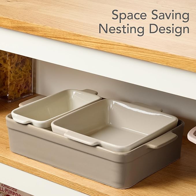 Best Choice Products 3-Piece Ceramic Bakeware Set, Stoneware Baking Dishes, Porcelain Casserole Bakeware Dishes, Serving Dishes - 9x12 Casserole, Loaf Pan, 8x8 Baking Dish - Mushroom Beige
