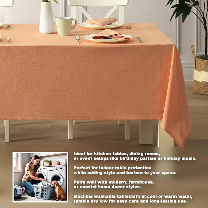 Spring & Easter Holiday Charleston Kankambram Orange 60 x 102 inch Rectangle Fabric Tablecloth, Cotton Table Cover for Indoor Outdoor Dining, Machine Washable Solid Color Tablecloths for Everyday Use