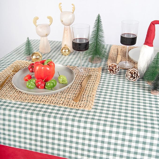 MONDAY MOOSE Christmas Gingham Checkered Farmhouse Rustic Decoration Rectangle Natural Stonewashed Cotton Tablecloth for Kitchen, Dining Room, Restaurant (55x70 inch, Red/Green)