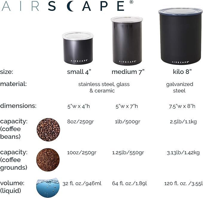 AirScape Planetary Design Ceramic Coffee and Food Storage Canister – Small 4-inch – US Patented Airtight Inner Lid – Gray with Bamboo Top