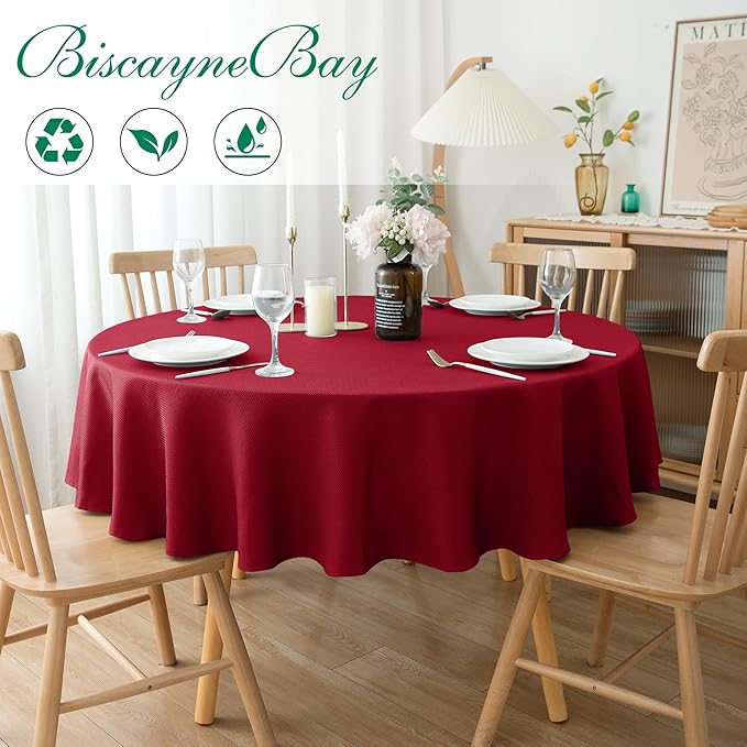 Biscaynebay 6 Pack Textured Fabric Round Tablecloths 60", Red Water Resistant Tableclothes Small Circle Folding Table Covers Linen for Dining, Kitchen, Wedding, Parties etc Machine Washable