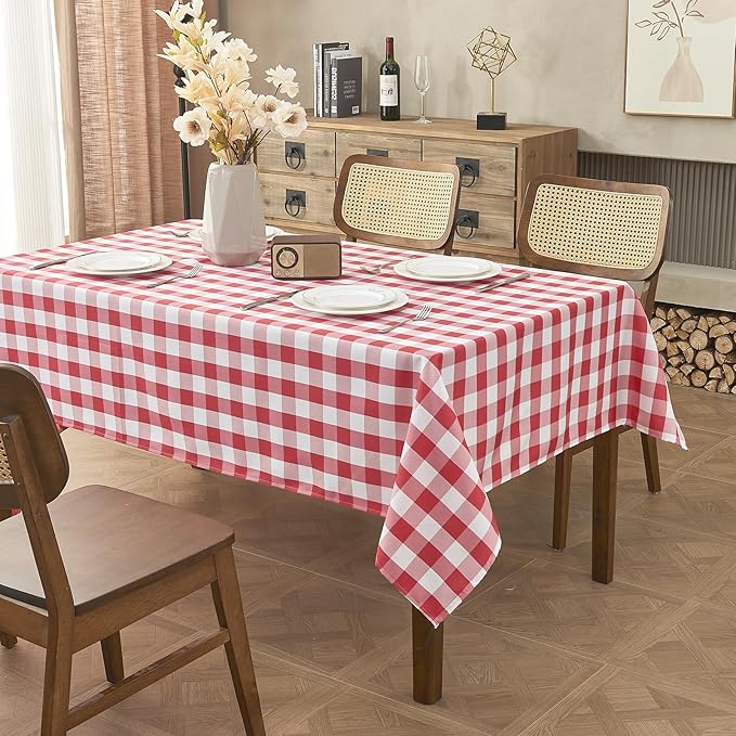 Gingham Tablecloth 55 x 95 Inch – Rectangle Table Cloth, Wrinkle-Resistant Polyester Checkered Tablecloth, Washable Valentines Tablecloth for Dining, Camping, Outdoor (Red)