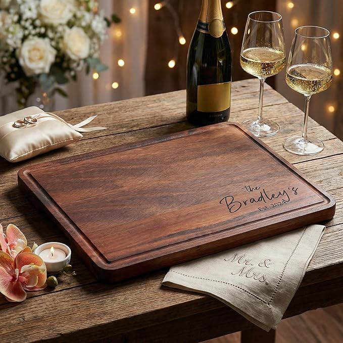 Newly Named Custom Wood Cutting Board Decorative, Unique Wedding Engagement Gifts for Couple Customized Gifts for Anniversary, Most Popular Bridal Shower, Wedding Presents for Newlyweds Wood Name Sign