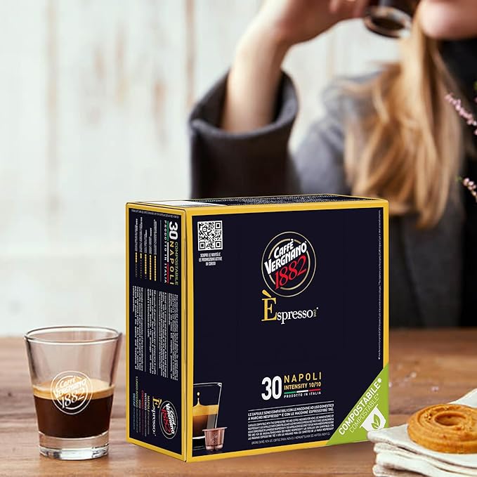 Caffe' Vergnano 1882 Medium Roast Espresso Original Line Machine Compatible Capsules, Single-Serve Arabica Robusta Espresso Coffee, Italian Coffee for Nespresso Machines, Intensity 10/10, Napoli, 30 Ct