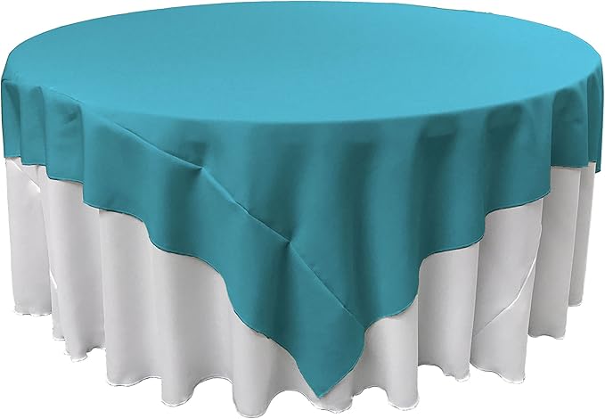 LA Linen Polyester Poplin Washable Square Tablecloth, Stain and Wrinkle Resistant Table Cover 90x90, Fabric Table Cloth for Dinning, Kitchen, Party, Holiday 90 by 90-Inch, Turquoise Dark