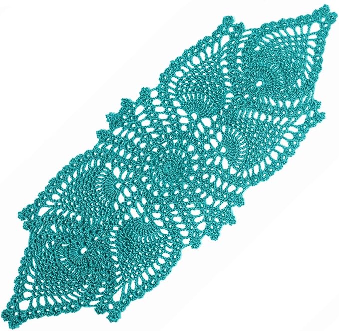 BIBITIME Crochet Lace Table Doilies Eyes Flower Doily Kitchen Vase Place Mats (7 in x 21 in,Pack of 2PCS, Style02-Peacock)
