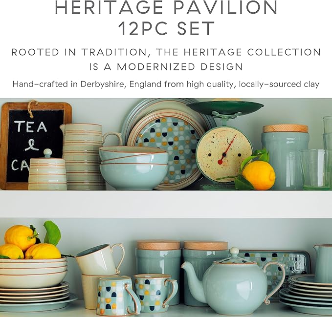 Denby - Heritage Pavilion Blue Dinner Set For 4-12 Piece (Dinner, Salad Plate, Cereal Bowl) Dinnerware Set, One size - Dishwasher Microwave Oven Safe - Scratch Chip Resistant