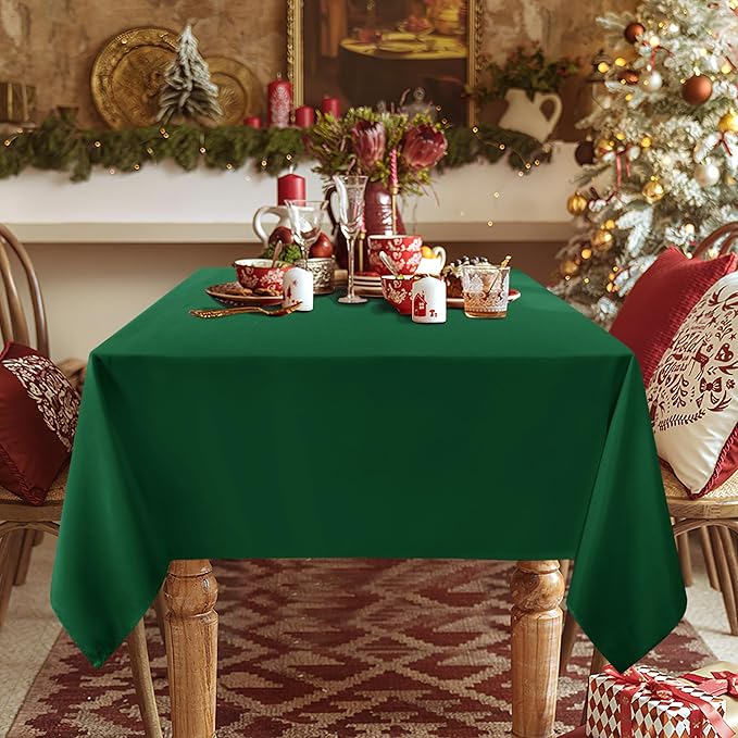 sancua Rectangle Tablecloth - 70 x 120 Inch - Stain and Wrinkle Resistant Washable Polyester Table Cloth, Decorative Fabric Table Cover for Dining Tables, Buffet Parties and Christmas, Hunter Green