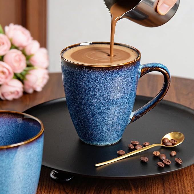 MONITO 17 OZ Coffee Mugs Set of 6, Large Ceramic Blue Coffee Mugs Set with handle for Tea/Latte/Milk/Cocoa, Funny Tea Cups for Office and Home, Engagement Gifts. (Starry Blue)