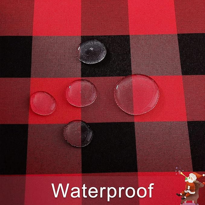 Hiasan Checkered Round Tablecloth 45 Inch - Waterproof Stain and Wrinkle Resistant Washable Fabric Table Cloth for Christmas, Dining Room, Party, Outdoor Picnic, Black and Red