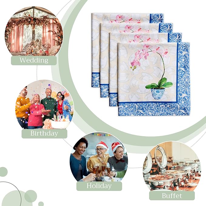 Maison d' Hermine Cloth Napkins Set of 4 100% Cotton Everyday Reusable Square Napkins Cloth Washable Dinner Party Wedding Restaurant Valentines Day Decorations Spring/Summer (Canton, 20" x 20")