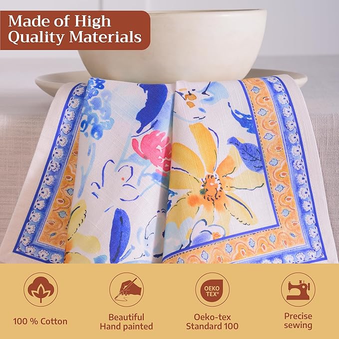 Maison d' Hermine Cloth Napkins Set of 4 100% Cotton Everyday Reusable Square Napkins Cloth Washable Dinner Party Wedding Restaurant Valentines Day Decorations Spring/Summer (Girassol, 20" x 20")