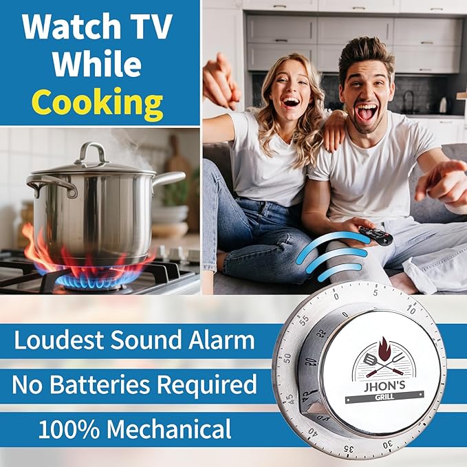 Personalized Kitchen Timer with Name, BBQ Gifts for Dad, Stainless Steel Mechanical Timer, with Magnet Back Loud Alarm, No Batteries Required