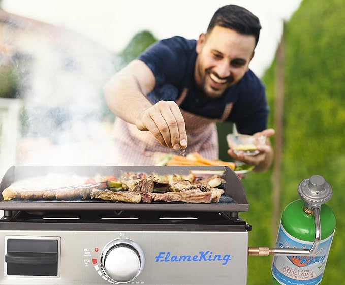 Flame King Flat Top Portable Propane Cast Iron Grill Griddle Tabletop for Outdoor Camping, Tailgating, Outdoor Cooking