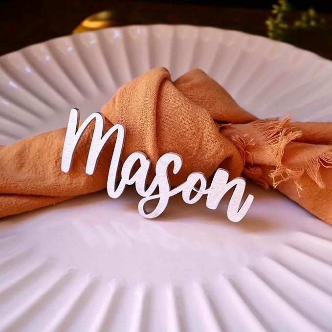Customized Wooden Name Tags for Place Setting, Personalized Place Cards for Weddings, Bridal Showers and Events, Cursive Laser Cut Seating Cards