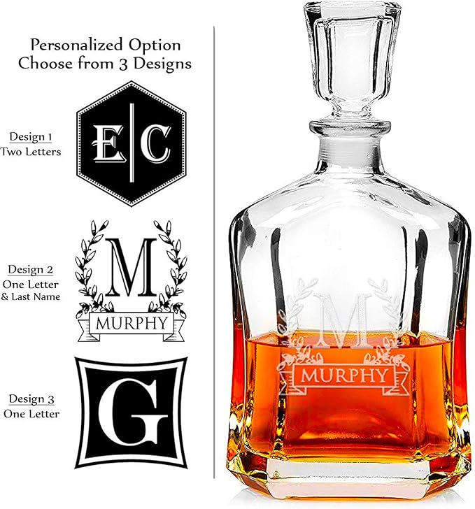 Bormioli Rocco Capitol Decanter 23.75 Oz - Engraved Monogram Personalized Clear