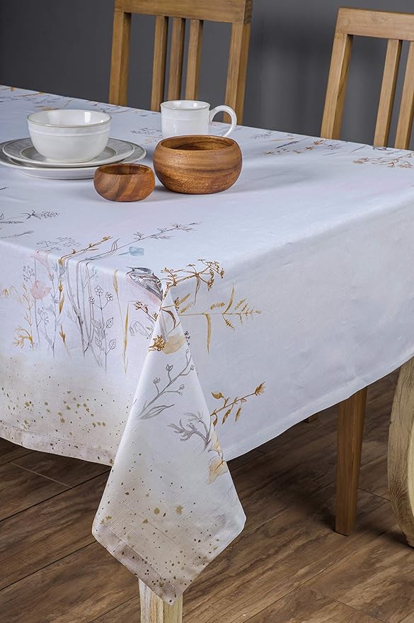Maison d' Hermine Table Cloth Rectangle Table 100% Cotton 60 x 90 Inches Tablecloth Reusable Decorative for Dining Room Farmhouse Home Valentines Day Decorations Spring Summer - Meadow Florals - Beige