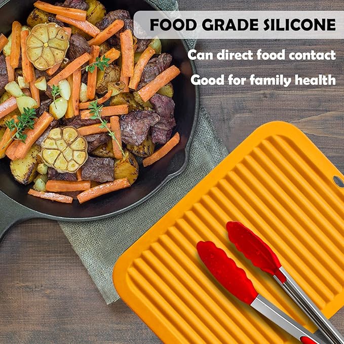 Walfos Silicone Trivets Set - Heat Resistant Pot Holder, Non-Slip and Flexible, 2 Pcs Multi-Purpose Kitchen Table Mat, Prefect for Hot Dishes, Jar Opener, Spoon Holder, Oven Mitts(Orange)
