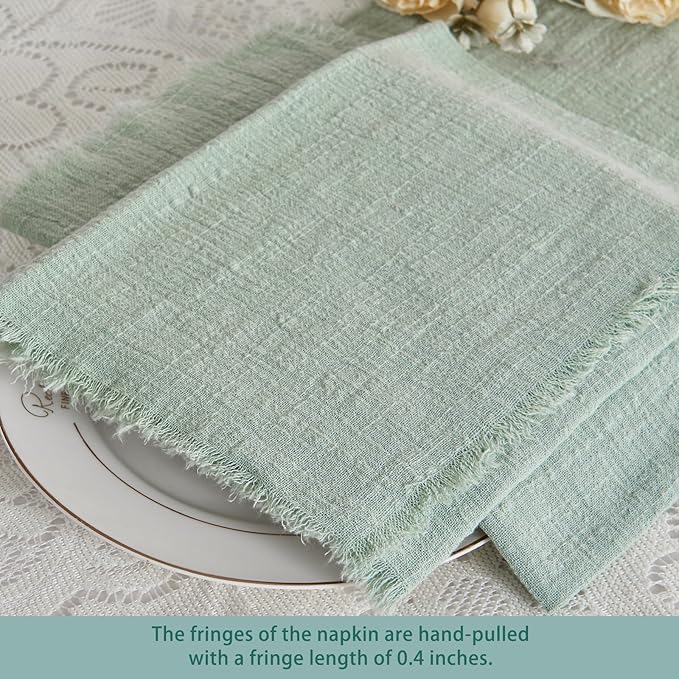 BALCONY & FALCON Cloth Napkins 100% Cotton with Fringed Handmade Square Rustic Style Washable Napkins 12 Pack Sage Green 20 x 20 inches for Easter Thanksgiving Christmas Weddings Parties Banquets