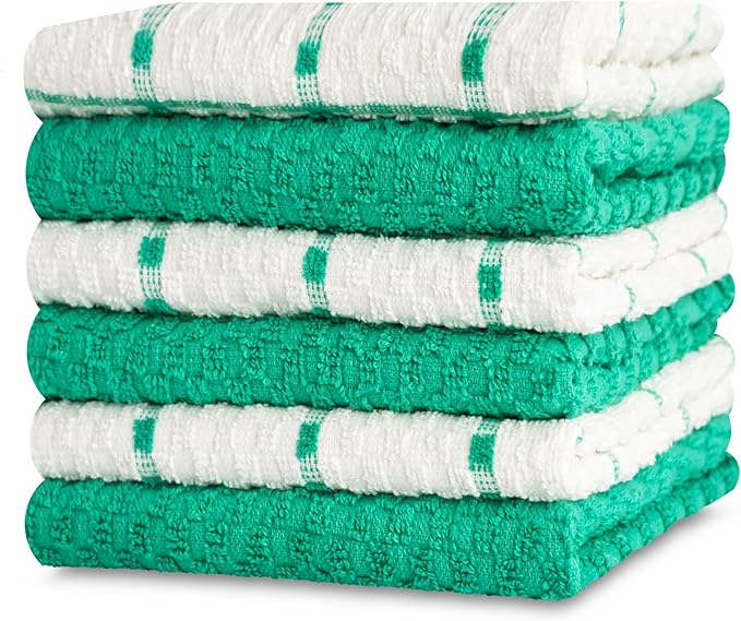 GOLD TEXTILES Kitchen Towels 12 Pack Premium 100% Cotton Dish Towels for Kitchen (15 x 25 Inches) Super Soft & Absorbent Hand Towels for Drying Dishes- Reusable (Green)