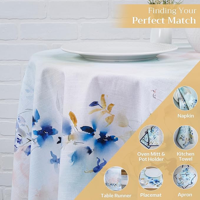 Maison d' Hermine Table Cloth Round Table 100% Cotton 69 Round Inches Tablecloth Reusable Decorative for Dining Room Farmhouse Home Valentines Day Decorations Spring Summer - Lazy Summer Days