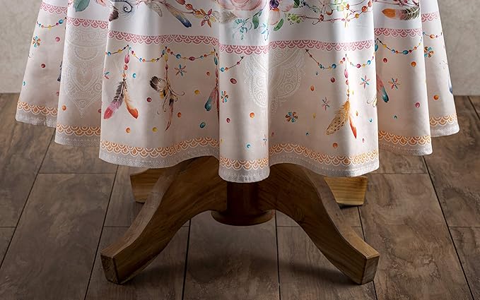 Maison d' Hermine Table Cloth Round Table 100% Cotton 69 Round Inches Tablecloth Reusable Decorative for Dining Room Farmhouse Home Valentines Day Decorations Spring Summer - Ibiza - Beige
