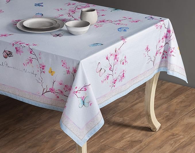 Maison d' Hermine Table Cloth Rectangle Table 100% Cotton 60 x 108 Inches Tablecloth Reusable Decorative for Dining Room Farmhouse Home Valentines Day Decorations Spring Summer - Blossoms in Spring