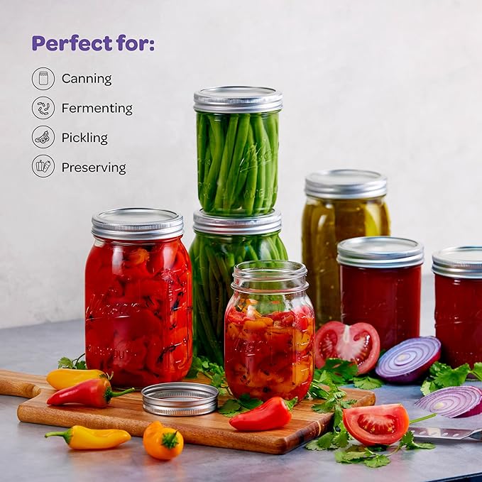 SEWANTA Wide Mouth Mason Jars 16 oz [18 Pack] With Mason Jar Lids and Bands, Mason Jars 16 oz - For Canning, Fermenting, Pickling - Jar Décor - Microwave/Freeze/Dishwasher Safe.