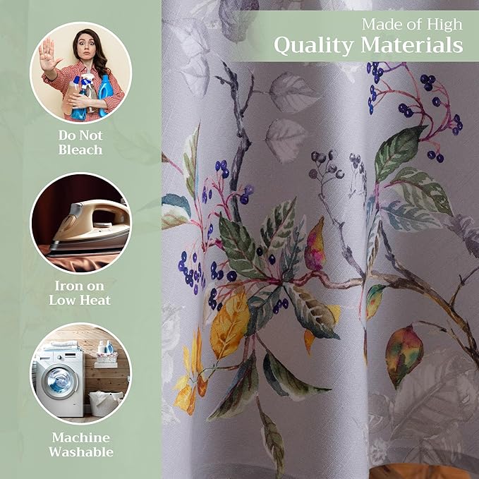 Maison d' Hermine Table Cloth Round Table 100% Cotton 63 Inches Fall Tablecloth Reusable Everyday Use for Thanksgiving Christmas Decorations Dining Farmhouse Party (Equinoxe - Grey)