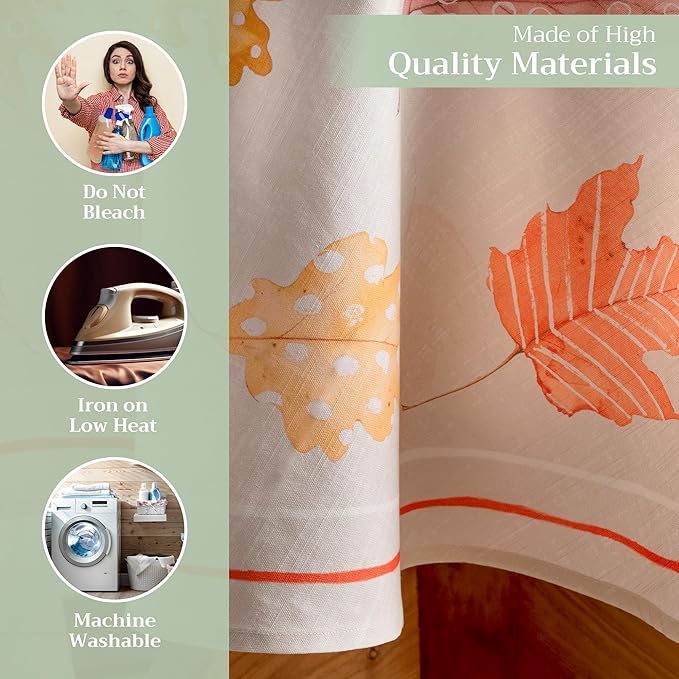 Maison d' Hermine Table Cloth Round Table 100% Cotton 69 Inches Fall Tablecloth Reusable Everyday Use for Thanksgiving Christmas Decorations Dining Farmhouse Party (Colours of Autumn)