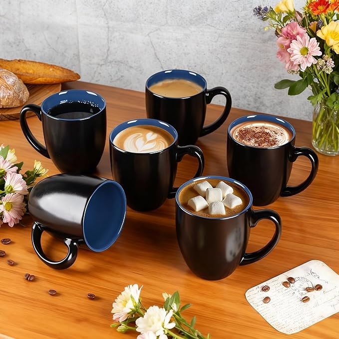 GBhome 12oz Coffee Mugs Set of 6, Large Ceramic Coffee Mugs for Man, Woman, Dad, Mom, Modern Coffee Mugs Set with handle for Tea/Latte/Cappuccino/Milk/Cocoa. Dishwasher&Microwave Safe,Blue