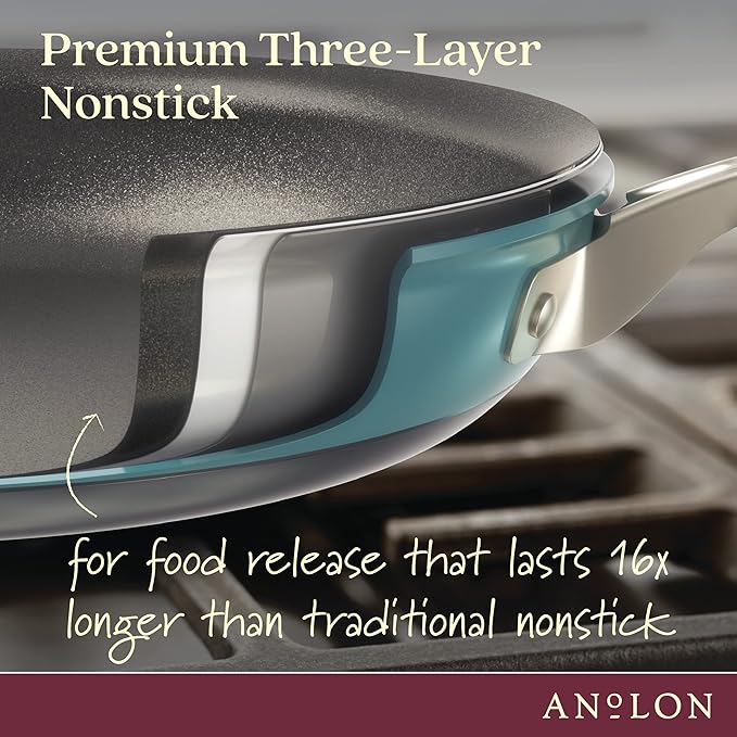 Anolon Achieve Hard Anodized Nonstick Sauté Pan with Lid, 3 Quart - Teal