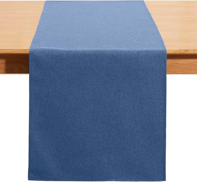 Vintage Blue Table Runner 13 x 90 Inches Long, Cotton Linen Table Linen for Memorial Day, Spring, Easter, Summer, Party, Wedding, Daily Kitchen Dining Home Decor (13" x 90", Vintage Blue)