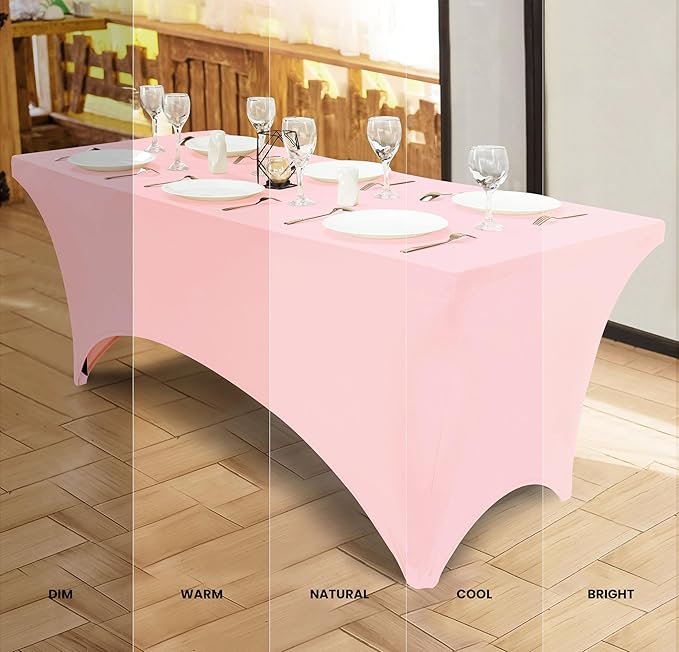 Utopia Kitchen Spandex Tablecloth 2 Pack [8FT, Pink] Tight, Fitted, Washable and Wrinkle Resistant Stretch Table Cloth Rectangle Cover for Trade Show, Weddings & Parties [96Lx30Wx30H Inch]