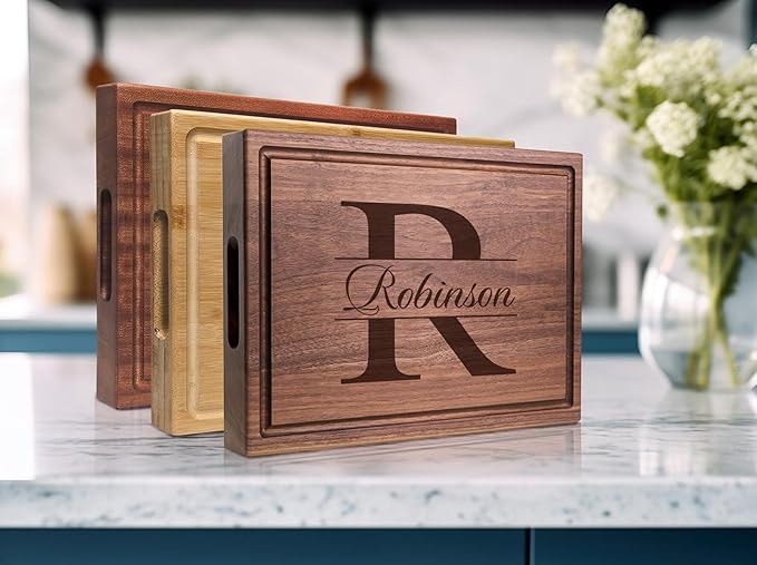 Personalized 17"x12" Extra Thick XL Chopping Block - Custom Engraved Cutting Board, Handmade Kitchen Gift for Christmas, Wedding, Anniversary, Housewarming, Couple, Parents 004
