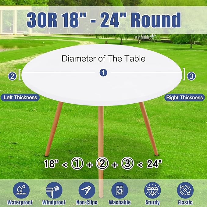 Round Spandex Tablecloth, Elastic Fitted Waterproof Tablecloths for 18"-24" Tables, Stretch Washable Picnic Table Cover for Camping, Dining, Indoor and Outdoor, White