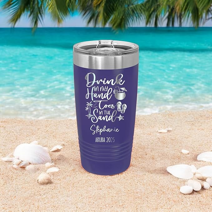 Drink In My Hand Toes In The Sand 20z Tumbler, Summer Mug, Stainless Travel Mug For Friends, Family Or Colleagues, 2025 Summer Tumbler (purple)