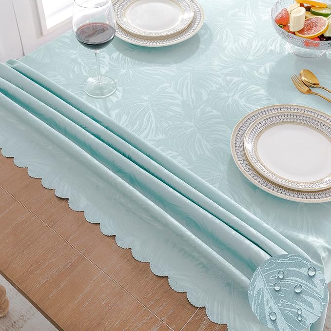 Rectangle Tablecloths 60x102 Inch Waterproof Washable Light Blue Oblong Table Clothes for 6 Foot Tables Leave Pattern Silky Soft Table Covers for Kitchen Dining Birthday Party Picnic