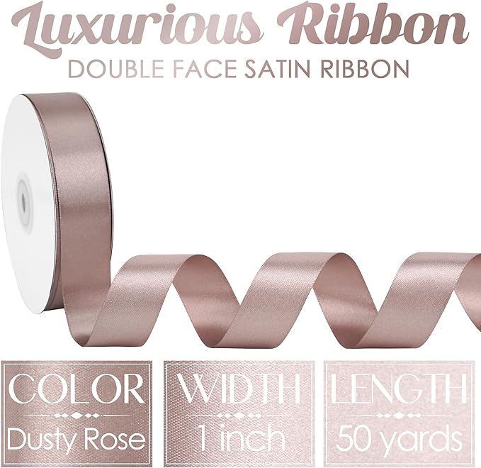 MEEDEE Dusty Rose Ribbon 1 Inch Dusty Rose Satin Ribbon Lux Double Faced Satin Ribbons by 50 Yards Polyester Pink Wrapping Ribbons for Crafts, Weddings, Flower Bouquet, Holiday Decorating
