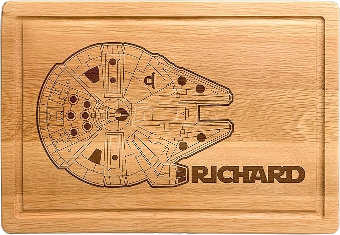 Millenium Falcon Cutting Board, Fathers Day Present, Personalized Stars War Charcuterie - Serving Board, Custom Dad Gift, Custom Engraved Wood Plate, Unique Design, USA Star Waars Board