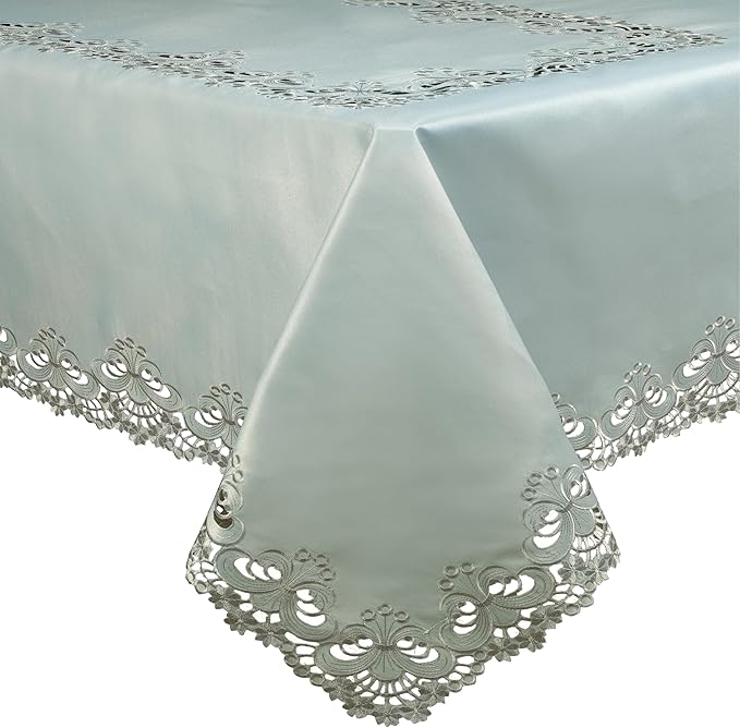 Decozen Gray Table Cloth - Rectangle Lace Linen Tablecloth Intricate Cutouts Embroidery for Kitchen Dining Room Table Home Decor Wedding Receptions - 60 x 120 inches - The Creola Collection